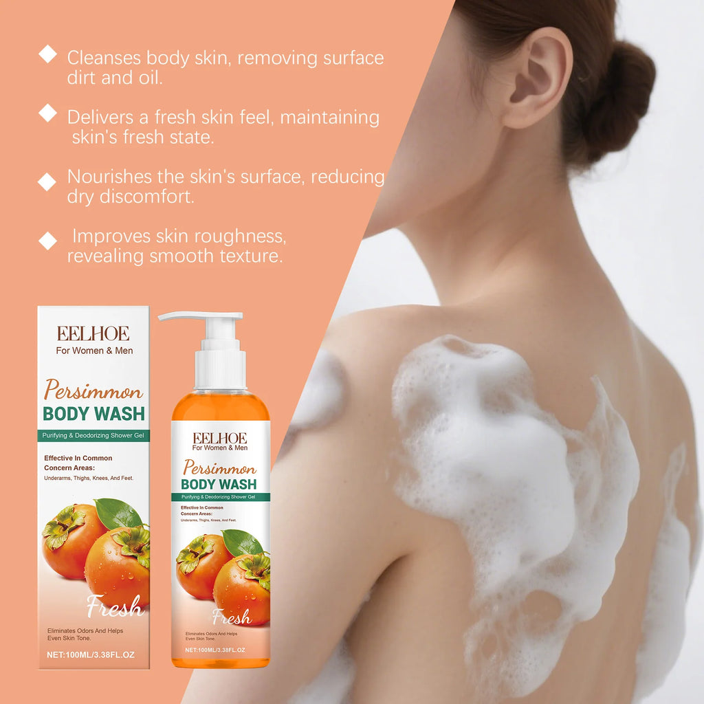 Persimmon Body Wash 100ml Odor Eliminating Exfoliating Moisturizing Shower Gel – Oil Control & Long Lasting Fragrance