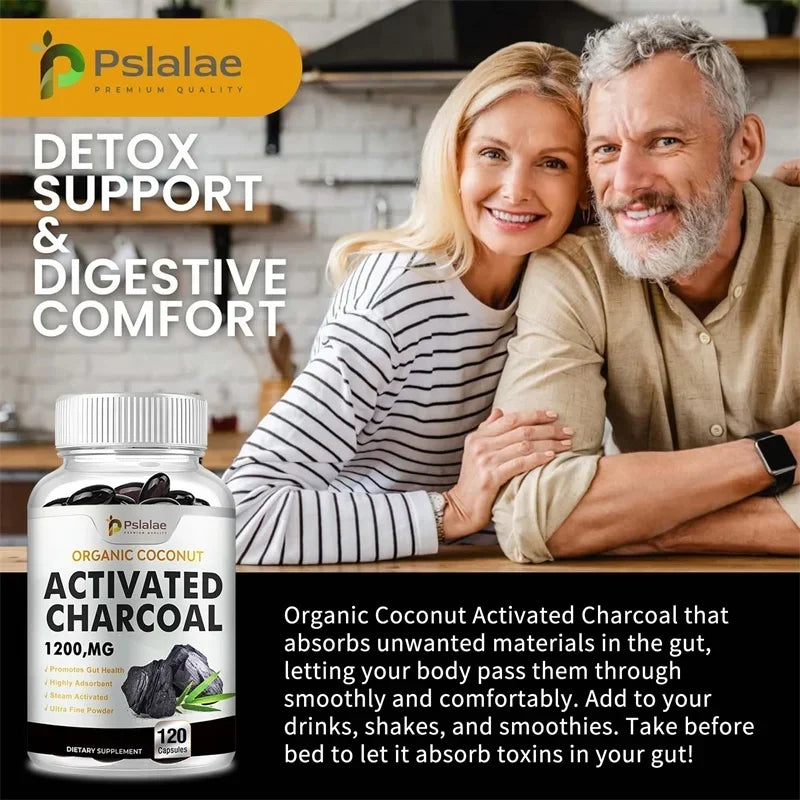 Activated Charcoal Capsules for Gut Health, Bloating and Gas Relief – Digestive Detox and Colon Cleanse Supplement – 30/60/120 Capsules