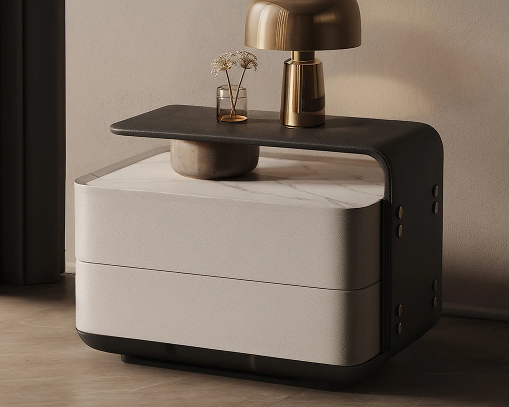 Nordic Minimalist Bedside Table with Storage Drawers – Modern Glamour Nightstand for Bedroom