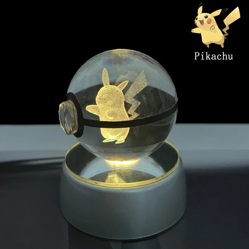 Pokemon 5cm Crystal Ball 3D LED Night Light – Pikachu, Charizard, Gengar & Eevee Gift Model
