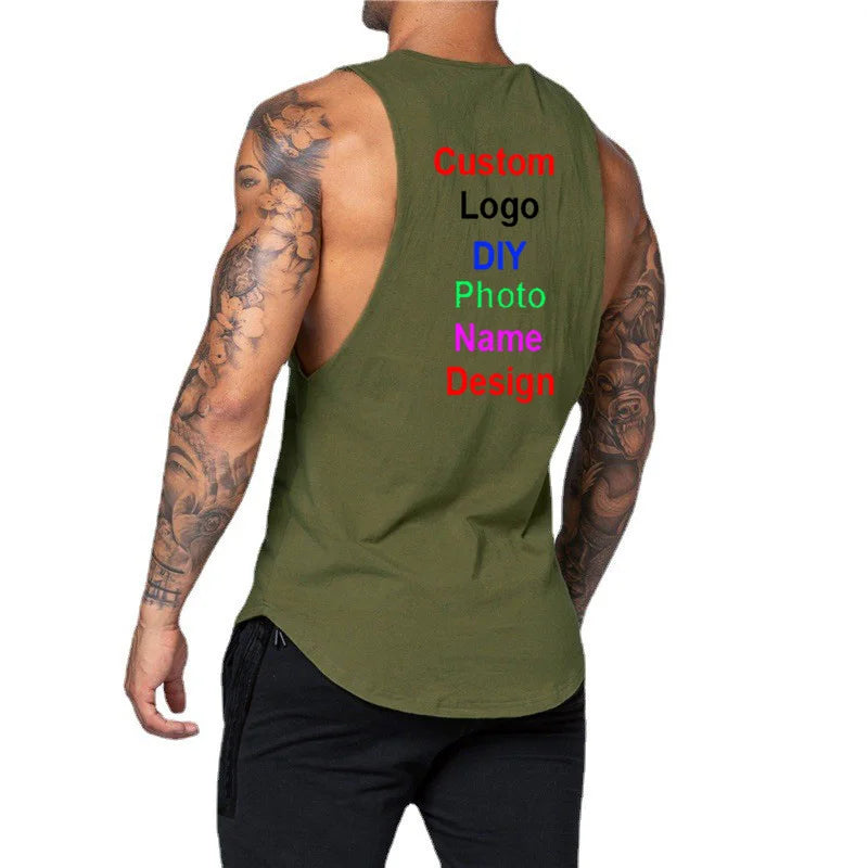 DIY Custom Logo Gym Tank Top for Men – Cotton Muscle Sleeveless Workout Vest
