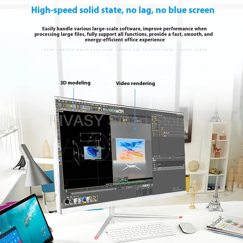 23.8-Inch Curved All-in-One PC Desktop Intel Processor 128/256GB SSD 3mm Bezel WiFi Speakers for Office, Business, and Gaming