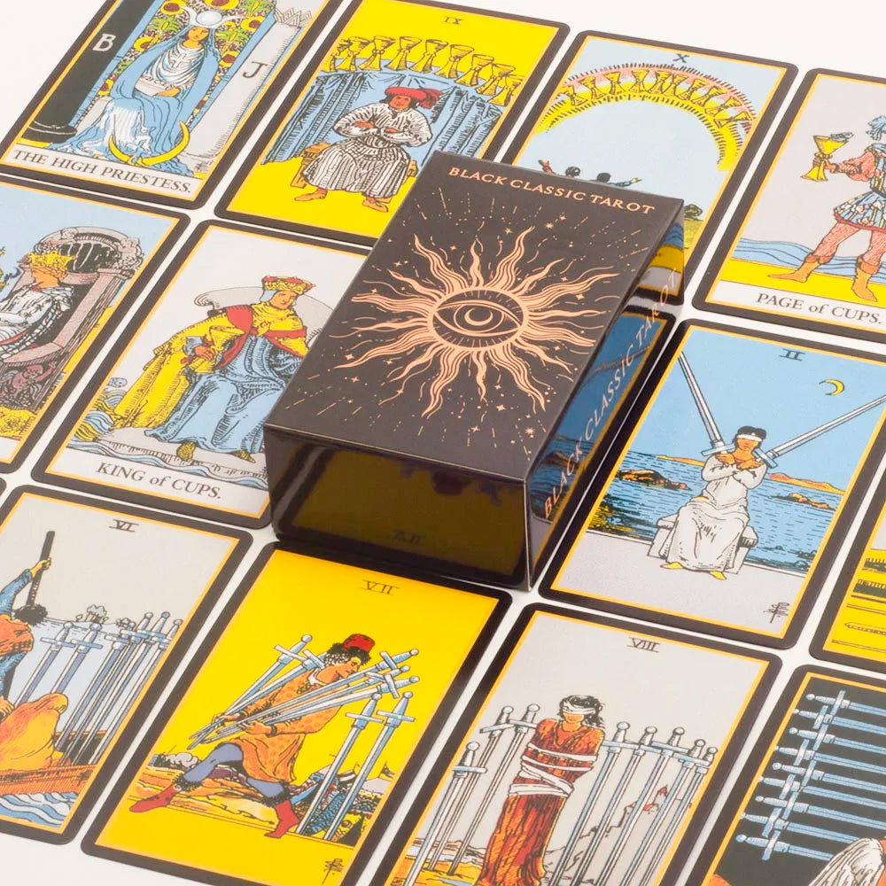 Black Classic Tarot Cards Deck – 78 Card Fortune Telling Set with Guidebook