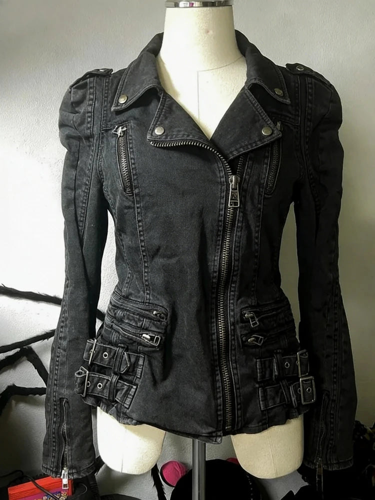 Spring Retro Faux Fur Coat for Women – Vintage 2000s Harajuku Gothic Punk Jean Parka