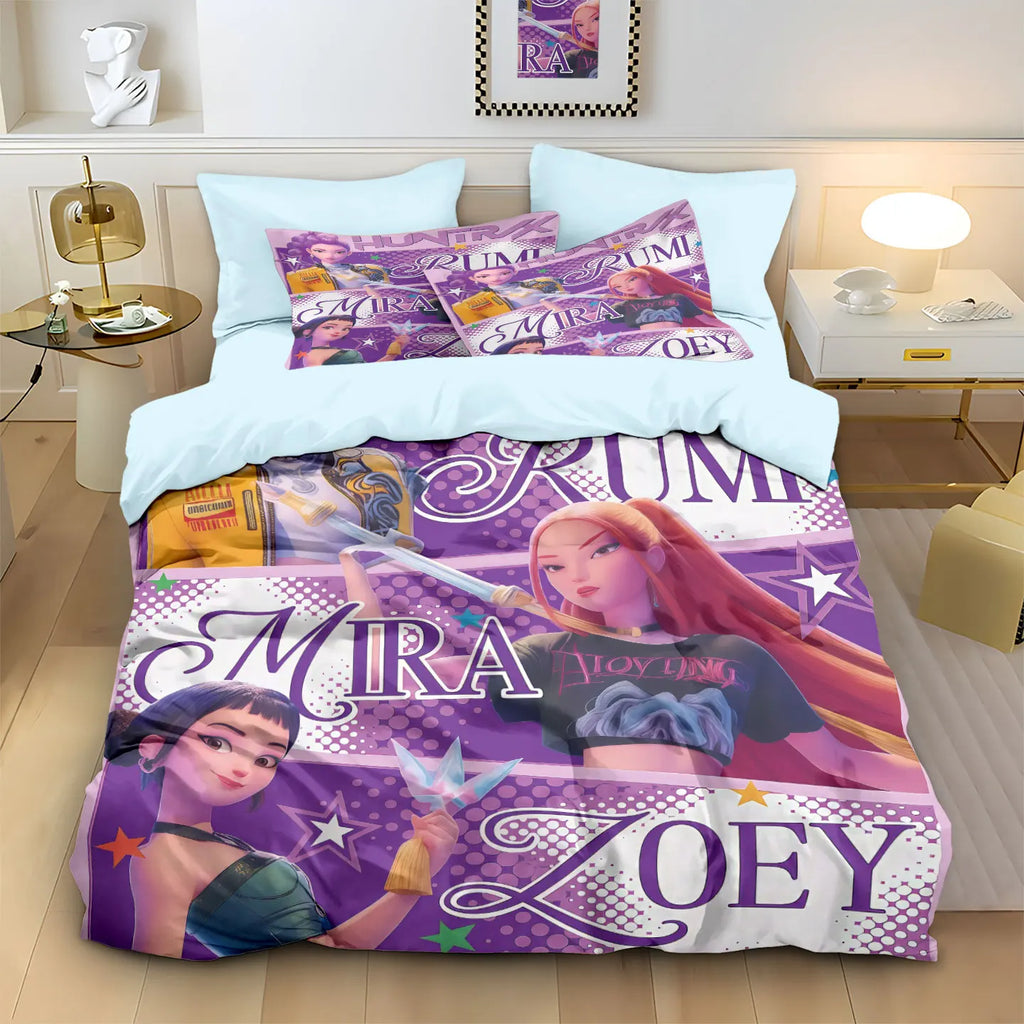 3pcs K-Pop Bedding Set Demon Hunters Colorful Print Polyester Duvet Cover with Pillowcases