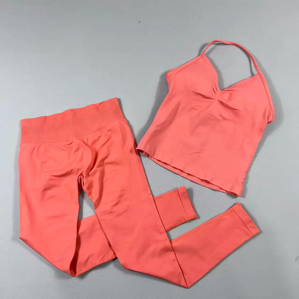 Women’s Seamless Yoga Gym Set – Backless Tank Top & High Waist Scrunch Shorts (2PCS)