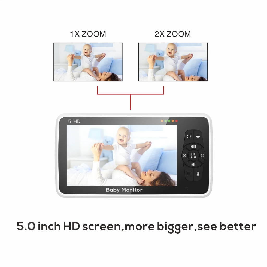 5-Inch Video Baby Monitor with Camera and Audio, 4X Zoom, 22Hrs Battery, 1000ft Range, 2-Way Audio, Temperature Sensor & Lullaby