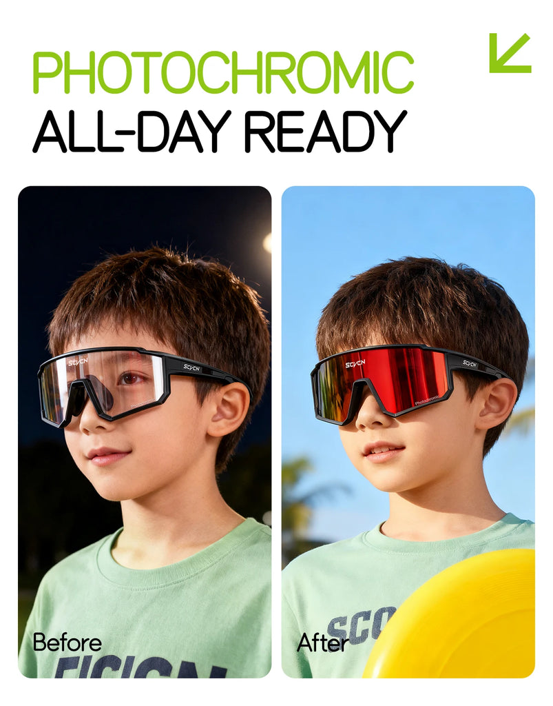 SCVCN Kids Photochromic Cycling Sunglasses UV400 TR90 Lightweight Sports Glasses for Boys and Girls Age 6–14