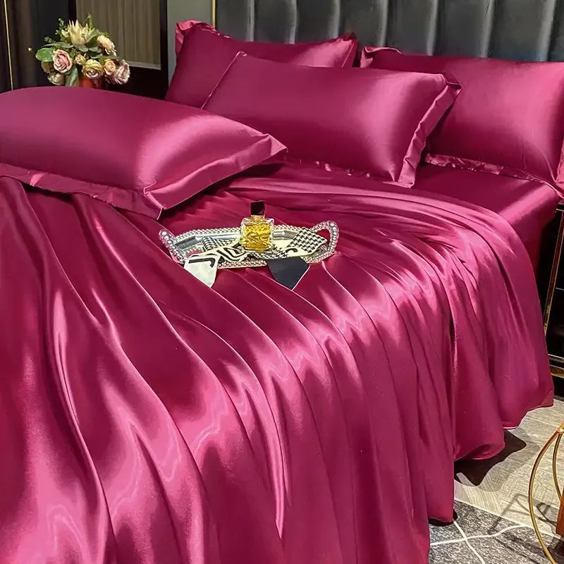 Nordic Silk Rayon Bedding Set 3/4/5 Piece Duvet Cover Bed Sheet Pillowcase Solid Luxury Twin Full Queen King Family Size