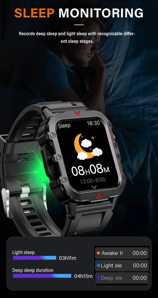LAXASFIT Q11 Men’s Smart Watch with LED Flashlight, Fitness & Health Monitoring
