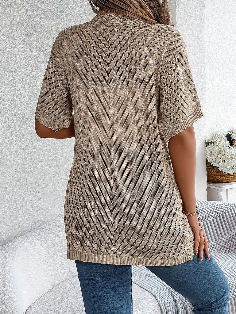 Casual Hollow Out Knitted Short Sleeve Cardigan for Women