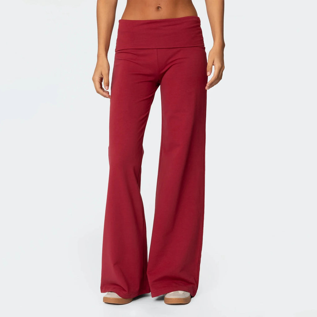 Casual Wide Leg Sweatpants for Women – Fold Over Low Rise Flare Yoga & Lounge Pants