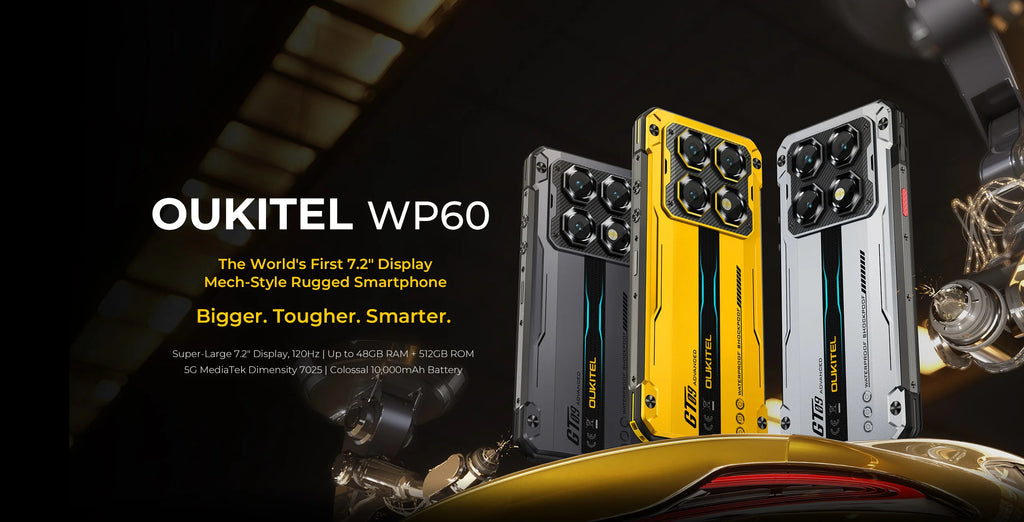 OUKITEL WP60 Rugged Smartphone 7.2” HD+ Display, 10000mAh, 108MP Camera, 48GB+512GB, Android 15, NFC, 120Hz