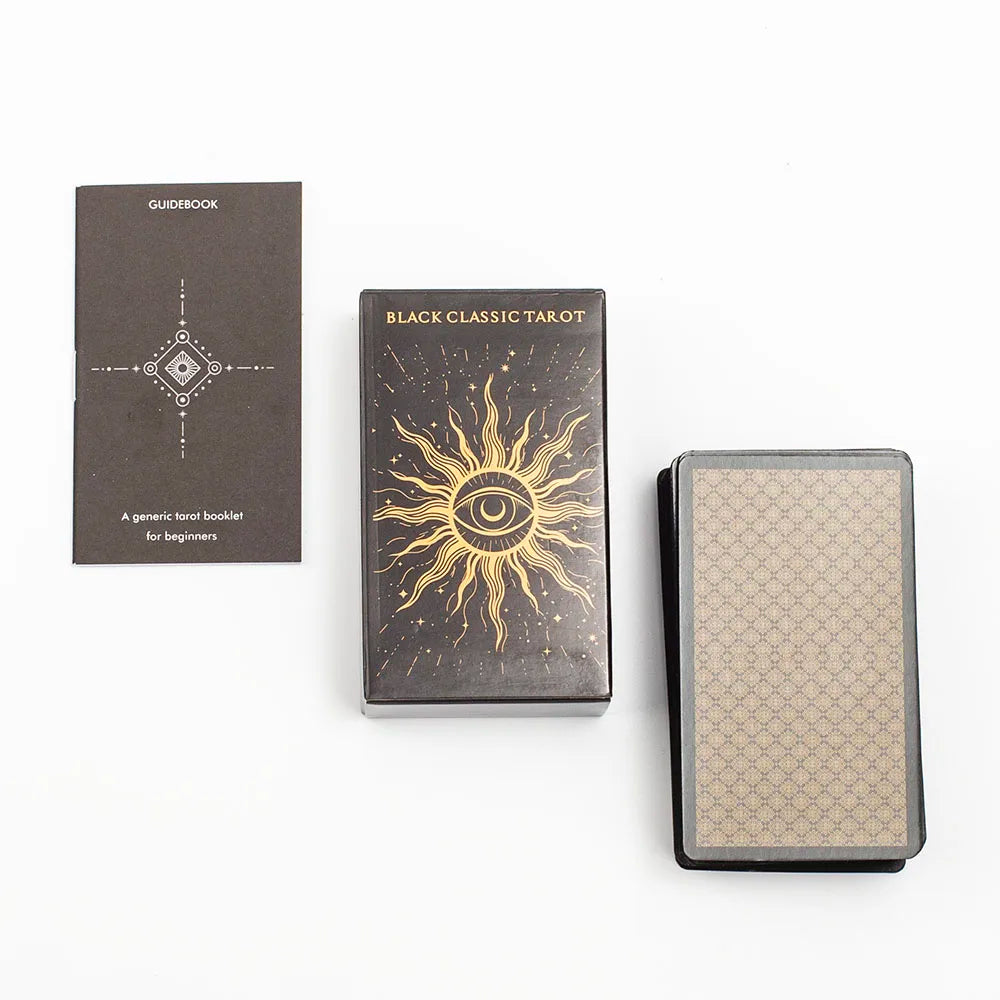Black Classic Tarot Cards Deck – 78 Card Fortune Telling Set with Guidebook