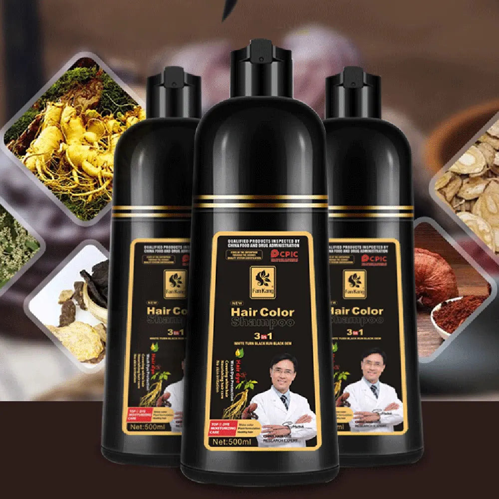 3-in-1 Instant Hair Coloring Shampoo – Natural Black & Herbal Brown, 500ml, Unisex Hair Dye