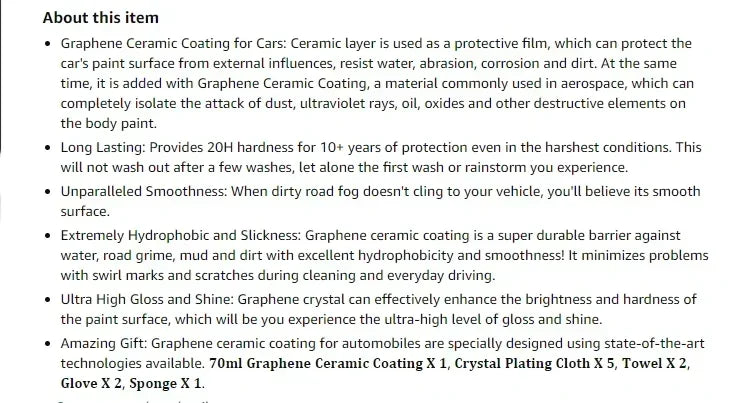 Graphene Ceramic Coating 20H/12H with Self-Healing & UV Track Technology – 10+ Year Car Paint Protection