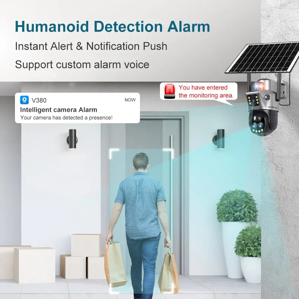 LS VISION Dual Screen Solar Camera 10X Zoom Outdoor WIFI/4G PTZ CCTV with Light Alarm