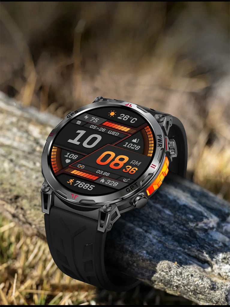 Outdoor Sports Smartwatch for Men – GPS, 1.56-inch AMOLED, 5ATM Waterproof, 650mAh Battery, Compass & HD Call