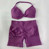 Women’s 2-Piece Seamless Gym Set – Strappy Yoga Bra & High-Waist Scrunch Shorts Workout Suit thumbnail 42
