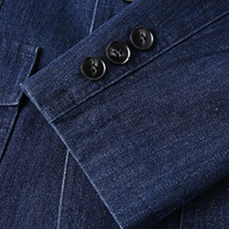 Men’s Solid Denim Jacket – Vintage Casual Slim Fit Cotton Blazer