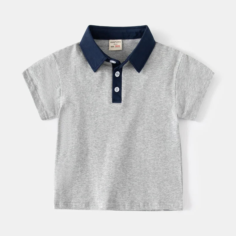 Fashion Kids Boys Polo Shirt – Luxury Stand Collar Summer Tee, Soft Breathable Cotton