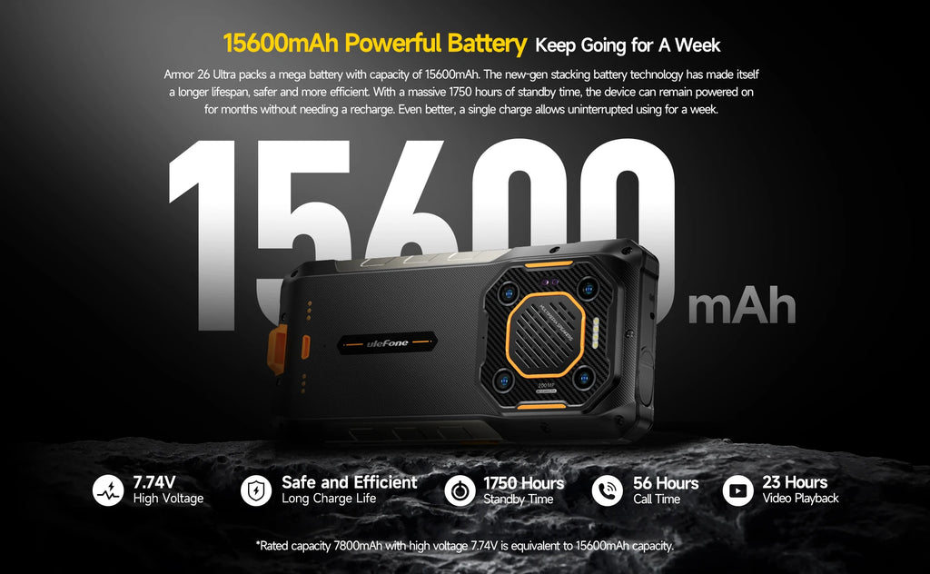Ulefone Armor 26 Ultra 5G Rugged Waterproof Smartphone 120W Fast Charging 15600mAh 200MP+64MP Camera 24GB+512GB NFC