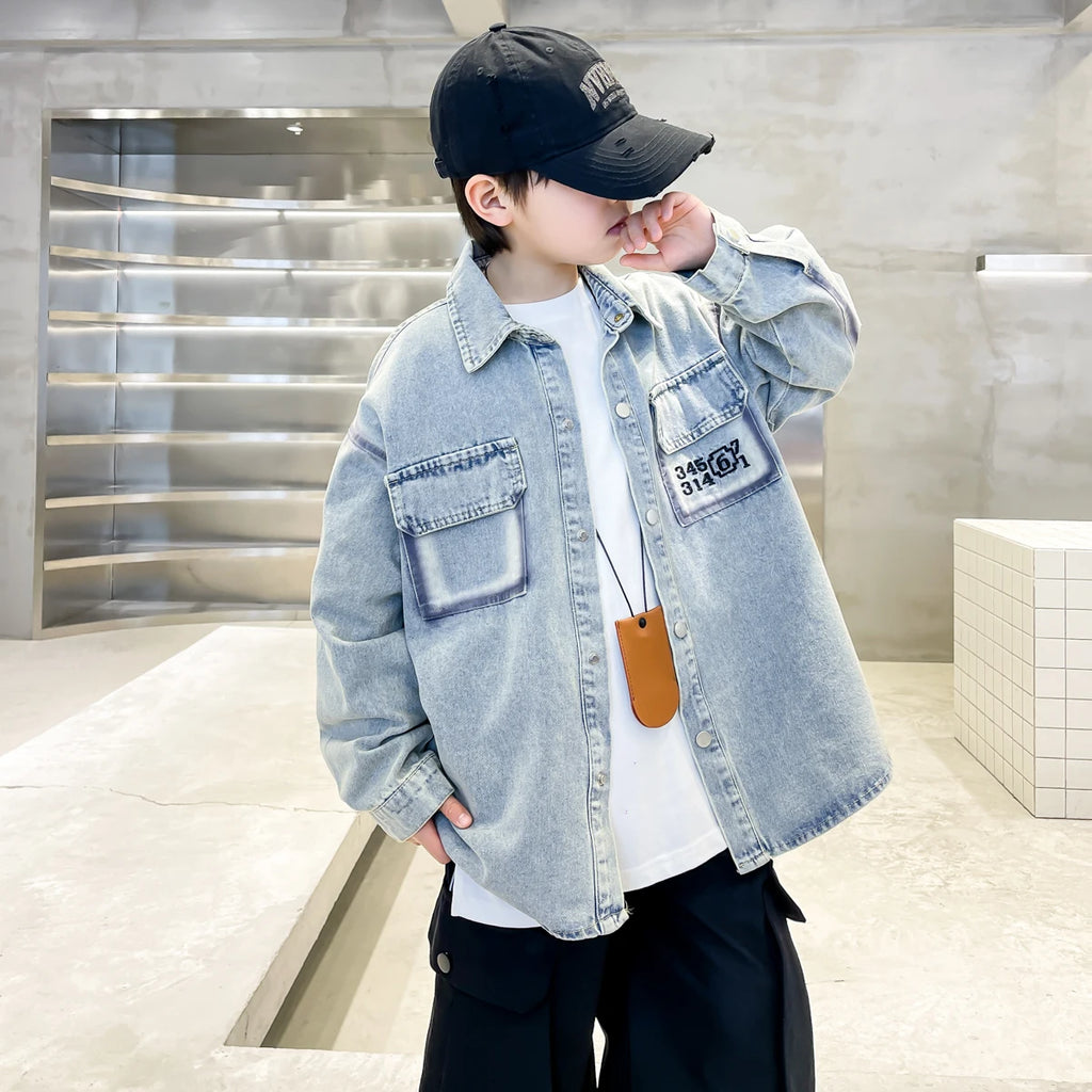 Kids Boys Denim Jacket – Casual Loose Fit Jeans Coat for Spring & Autumn (Ages 5–14)