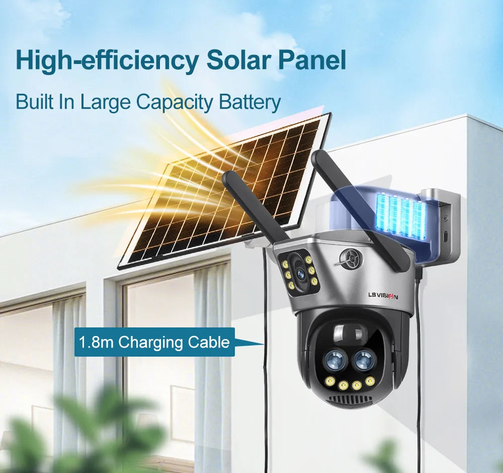 LS VISION Dual Screen Solar Camera 10X Zoom Outdoor WIFI/4G PTZ CCTV with Light Alarm