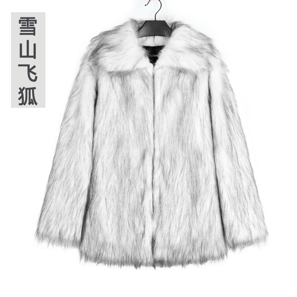Men’s Faux Fox Fur Jacket Coat – Thick Shaggy Winter Outerwear