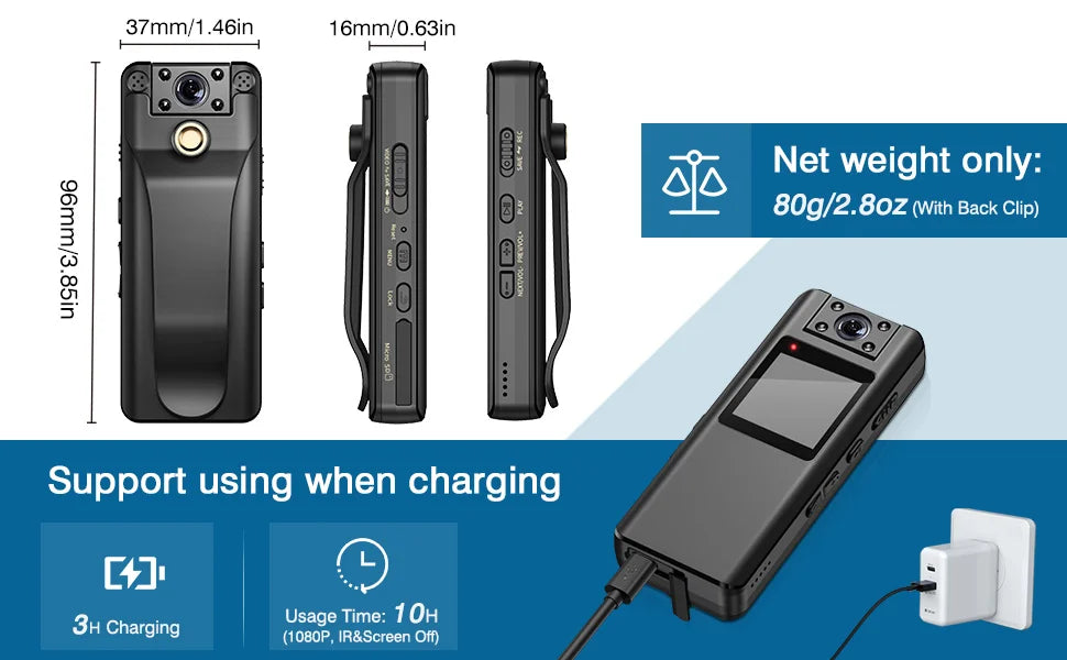 BOBLOV A22 Mini Body Camera 1080P HD with Night Vision, Magnetic Mount and LCD Screen