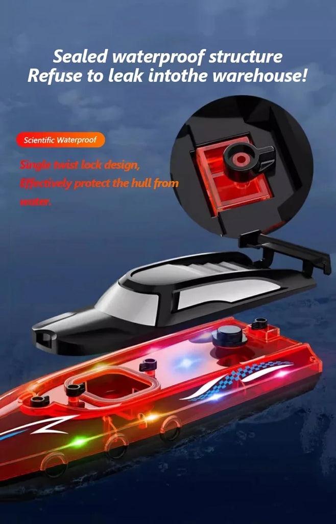 RC Boat with LED Light – 2.4GHz Remote Control Speedboat for Pool & Lake, 30-Min Run Time, Kids Toys & Birthday Gift