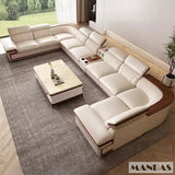 MINGDIBAO Italian Genuine Leather L-Shaped Sofa Set with Adjustable Headrests, Bluetooth Speaker & Wireless Charging thumbnail 3