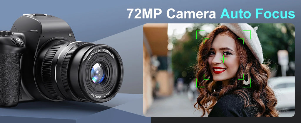 4K HD Digital Camera with Auto Focus & 12X Optical Zoom – 72MP Vlogging Camera for YouTube & Photography