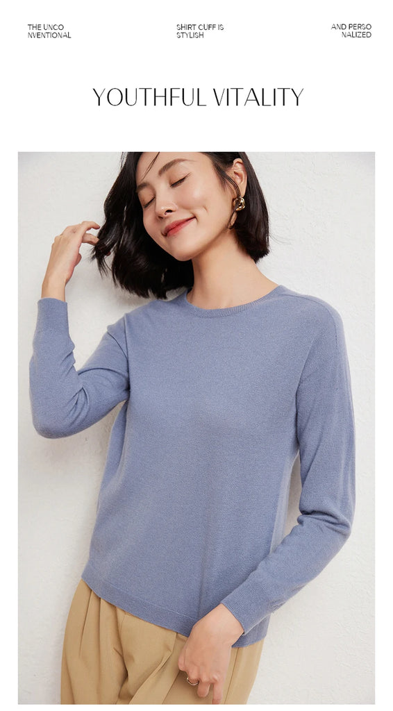 WinvyNee Women's 100% Wool Ribbed Crew Neck Sweater – Slim Fit Winter Knit Pullover