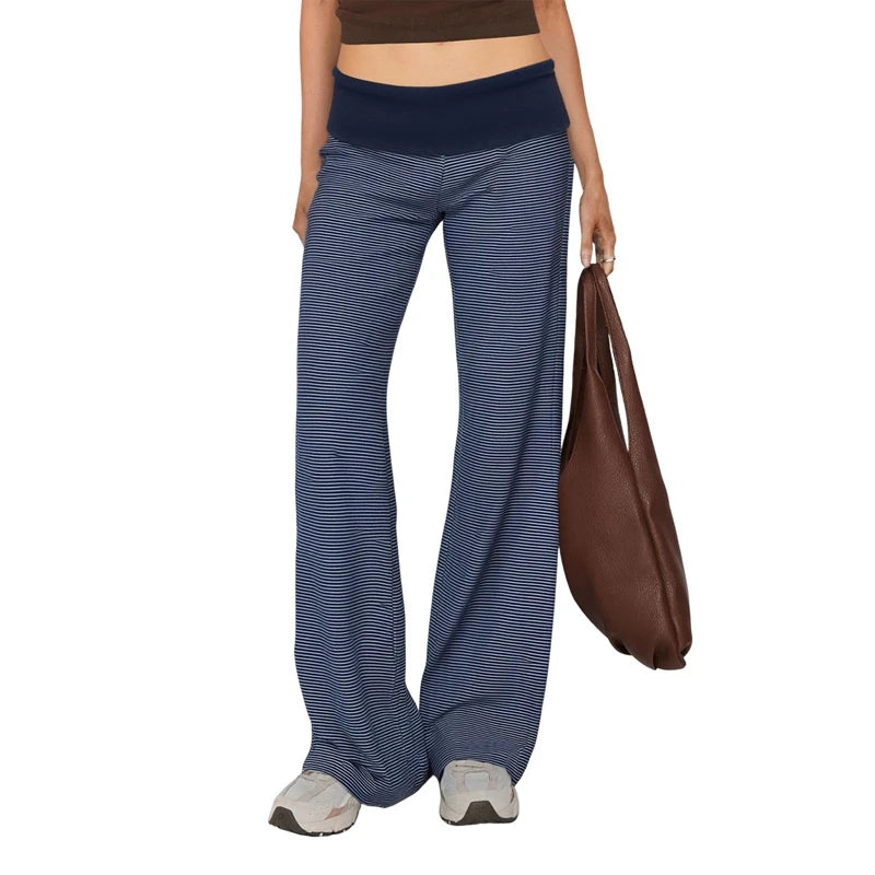 Casual Wide Leg Sweatpants for Women – Fold Over Low Rise Flare Yoga & Lounge Pants