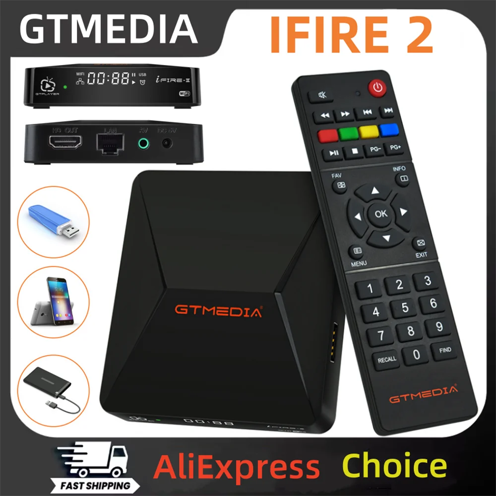 GTMEDIA iFire2 1080P FHD TV Box with M3U Decoder, H.265 HEVC 10bit, Built-in 2.4G WiFi & Ethernet, Android Media Player