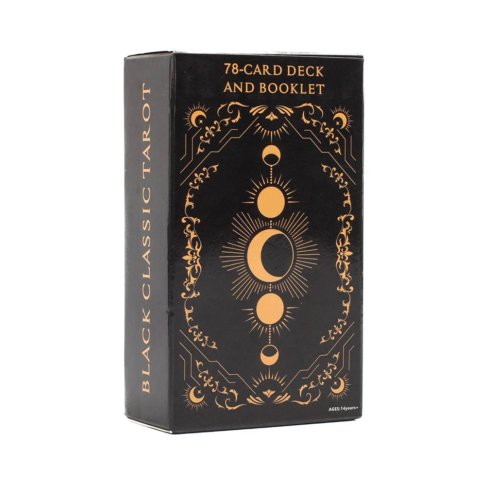 Black Classic Tarot Cards Deck – 78 Card Fortune Telling Set with Guidebook