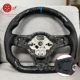 Customized Carbon Fiber Sports Steering Wheel Flat-Bottom Half-Perforated Leather for VW Golf 7 MK7 MK7.5 thumbnail 2