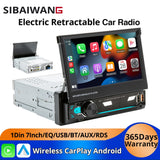 1Din 7'' Retractable Car Stereo with Wireless CarPlay & Android Auto, Bluetooth, FM, USB, AUX thumbnail 1