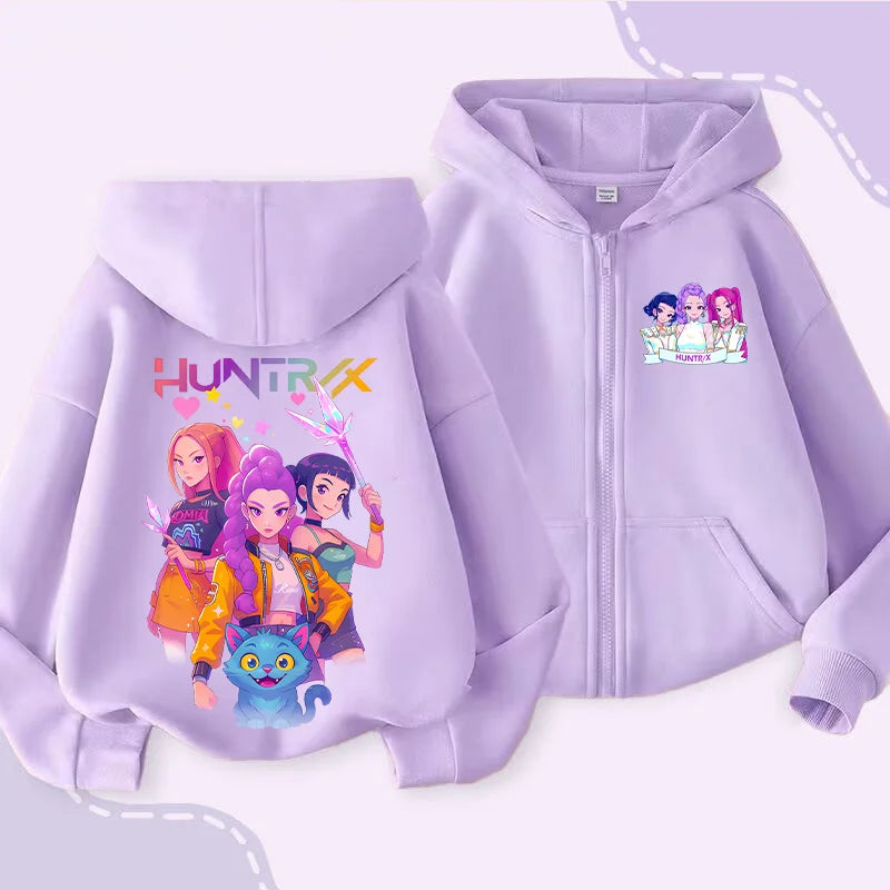 Movie Kpop Demon Hunters Zipper Hoodie for Kids – Unisex Sweatshirt for Girls & Boys