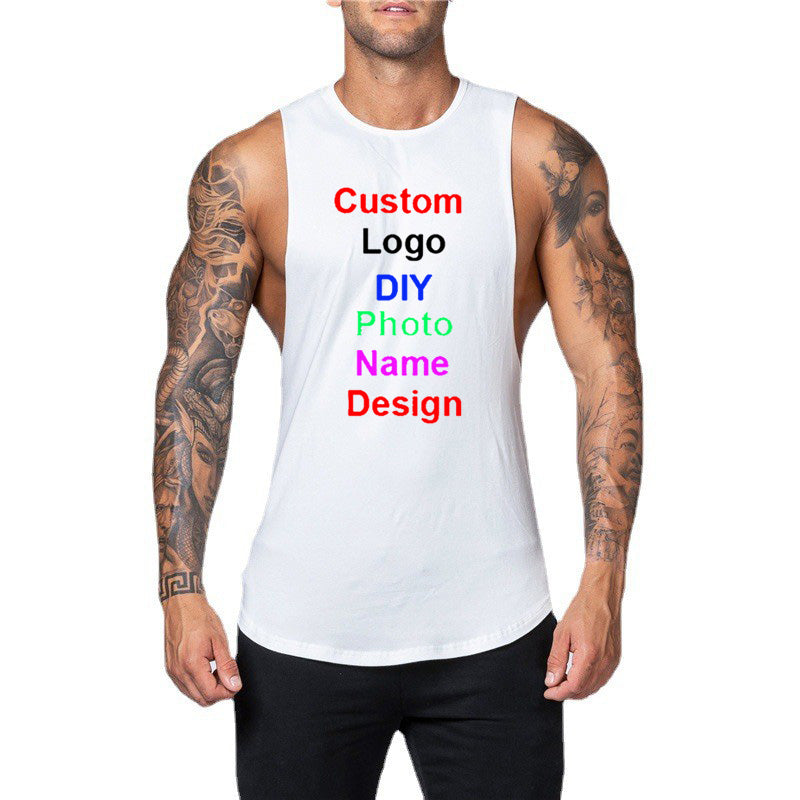 DIY Custom Logo Gym Tank Top for Men – Cotton Muscle Sleeveless Workout Vest