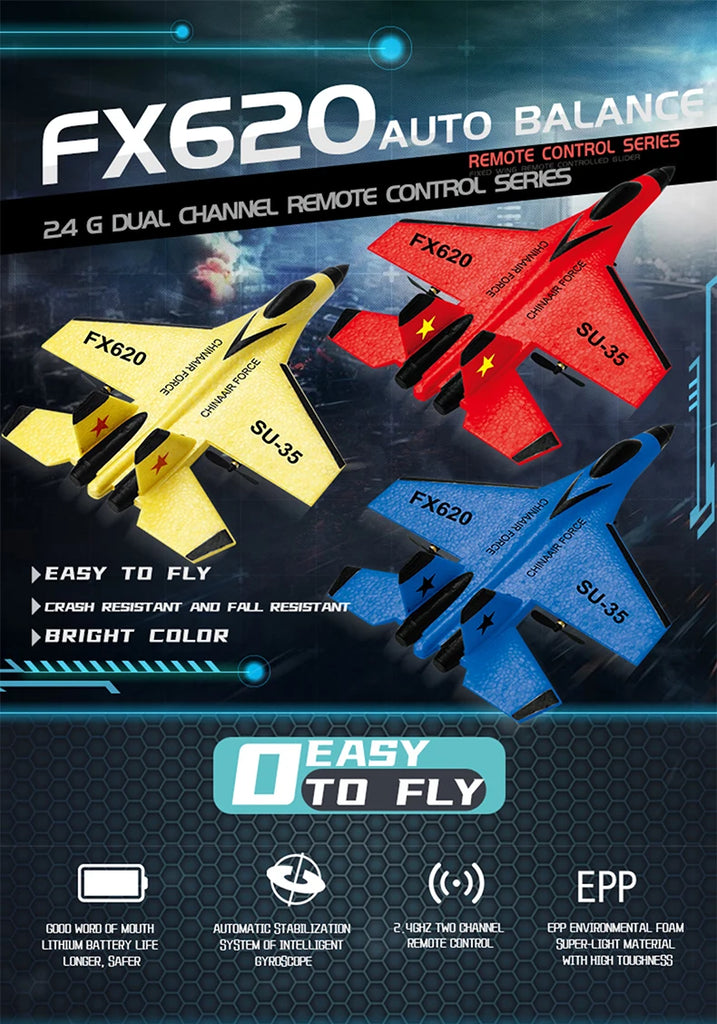 RC Foam Aircraft SU-35 Fighter Plane 2.4G Remote Control Glider for Kids and Adults