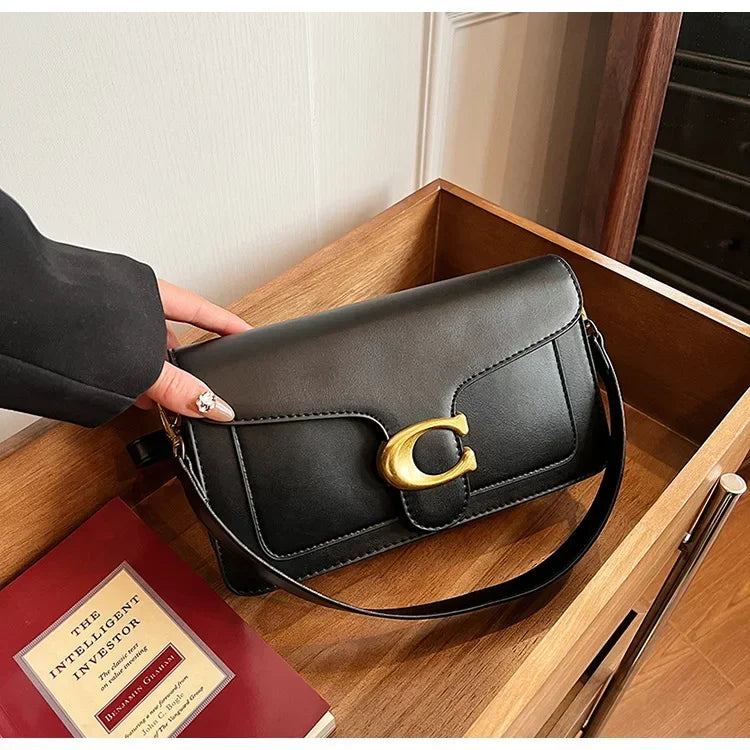 Women’s High-End Pure Color Square Shoulder Bag – Multi-Layer Minimalist Commuter Handbag