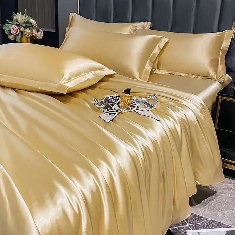 Nordic Silk Rayon Bedding Set 3/4/5 Piece Duvet Cover Bed Sheet Pillowcase Solid Luxury Twin Full Queen King Family Size