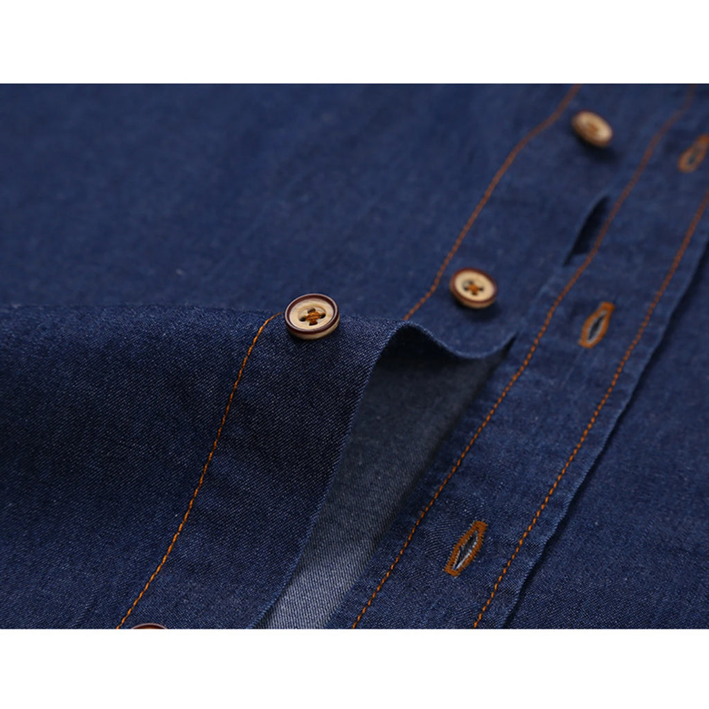 Men’s Autumn Cotton-Blend Denim Shirt – Casual Long Sleeve Button-Up with Single Pocket