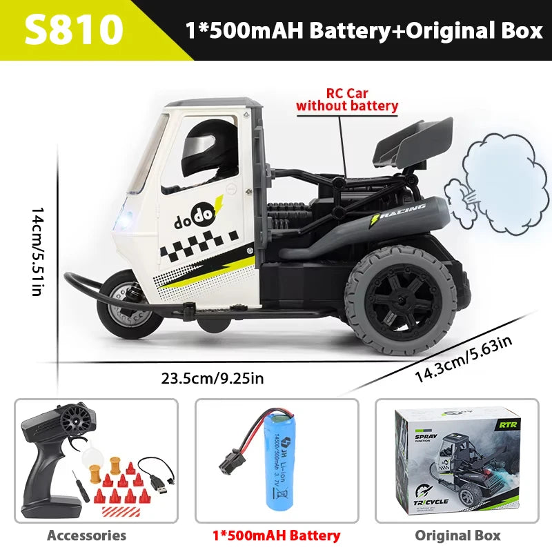 ZWN S810 Three-Wheel RC Car with Lights and Spray – 2.4G High-Speed Electric Remote Control Motorcycle Toy for Kids