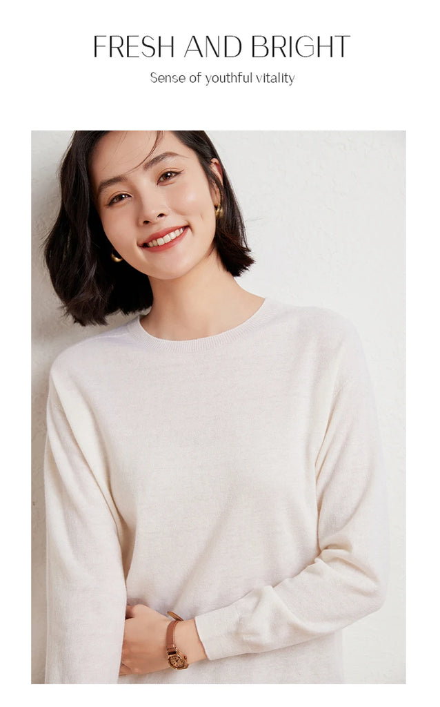 WinvyNee Women's 100% Wool Ribbed Crew Neck Sweater – Slim Fit Winter Knit Pullover