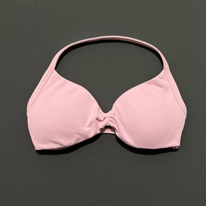 Strappy Backless Sports Bra for Women – Push-Up Yoga & Gym Top with Removable Cups