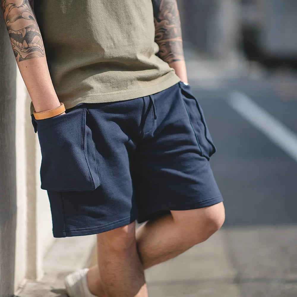 Maden Men’s Japanese P44 Knitted Cargo Shorts with Large Pockets – Summer Amekaji Workwear Shorts