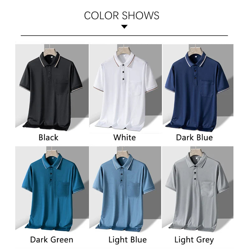 TFETTERS Men’s Polo Shirt Short Sleeve Business Casual Turn-Down Collar with Pocket